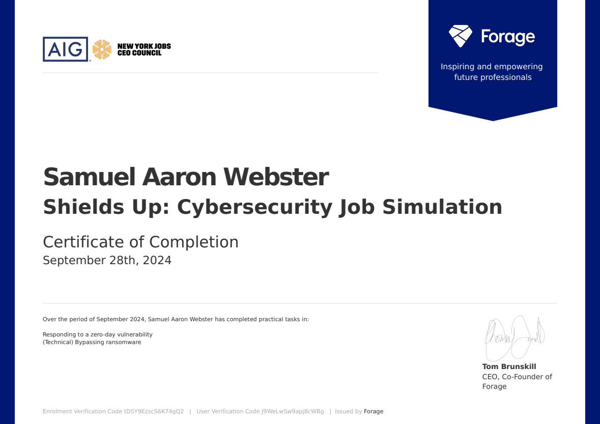 AIG Cybersecurity certificate preview