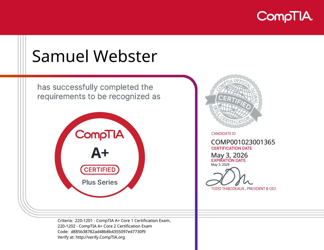 CompTIA A+ certificate preview