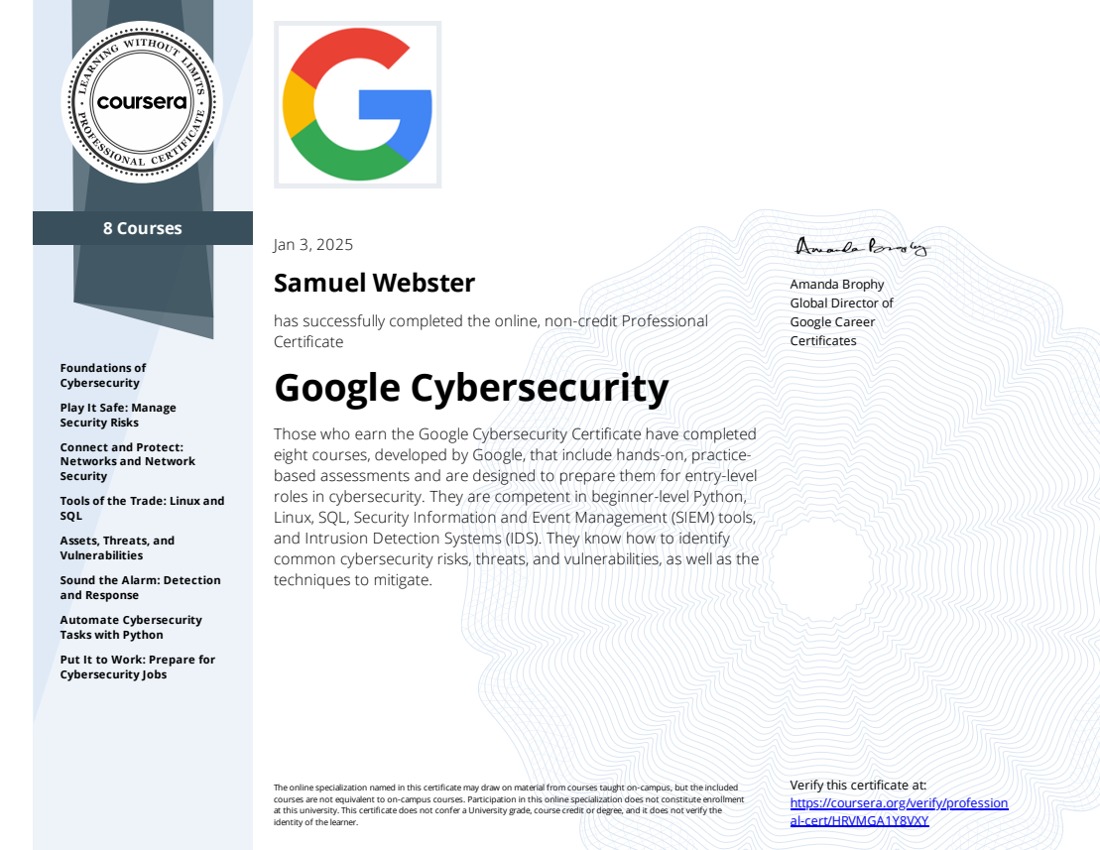 Google Cybersecurity Certificate preview