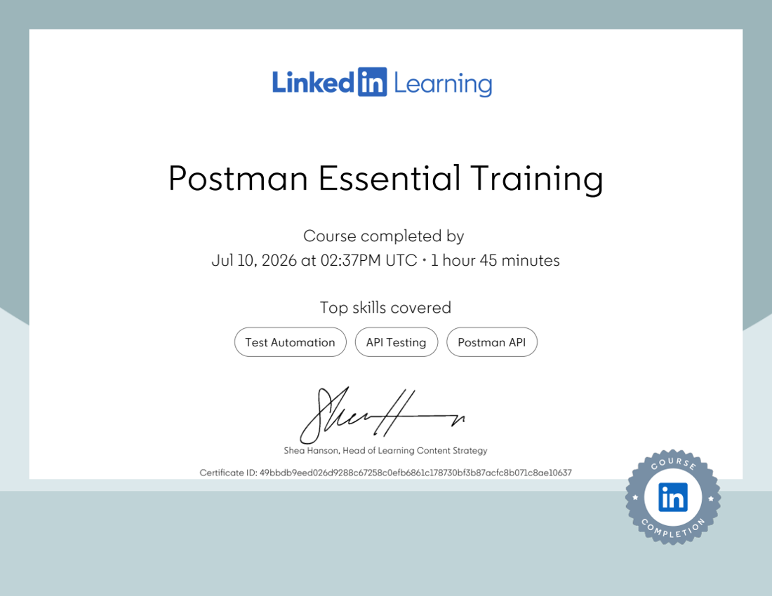 Postman Essential Training certificate preview