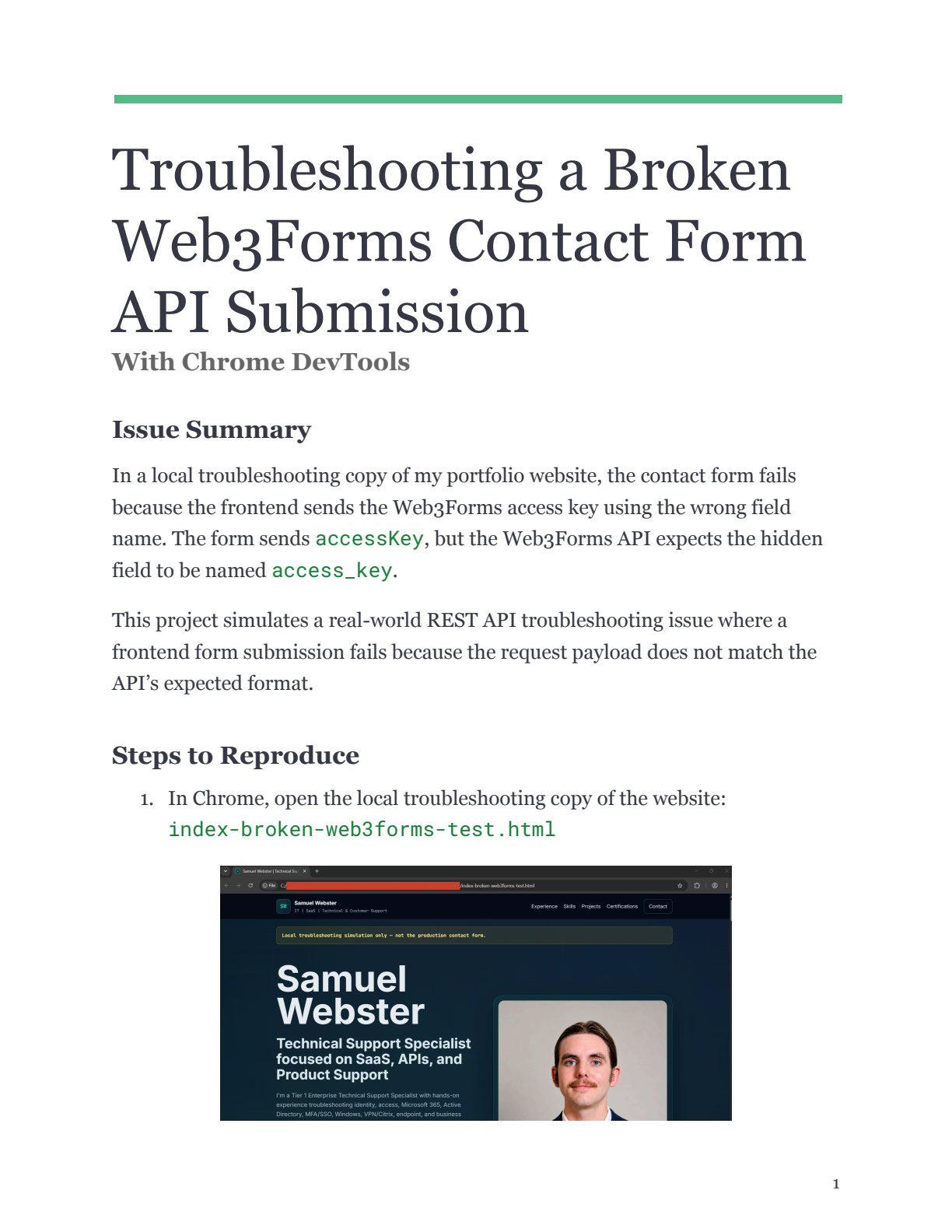 Web3Forms contact form API troubleshooting PDF page 1
